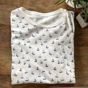 J. CREW - White Tee with Navy Sailboat Pattern